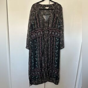 City Chic Black Floral Long Sleeve Dress size 22 NO LINING